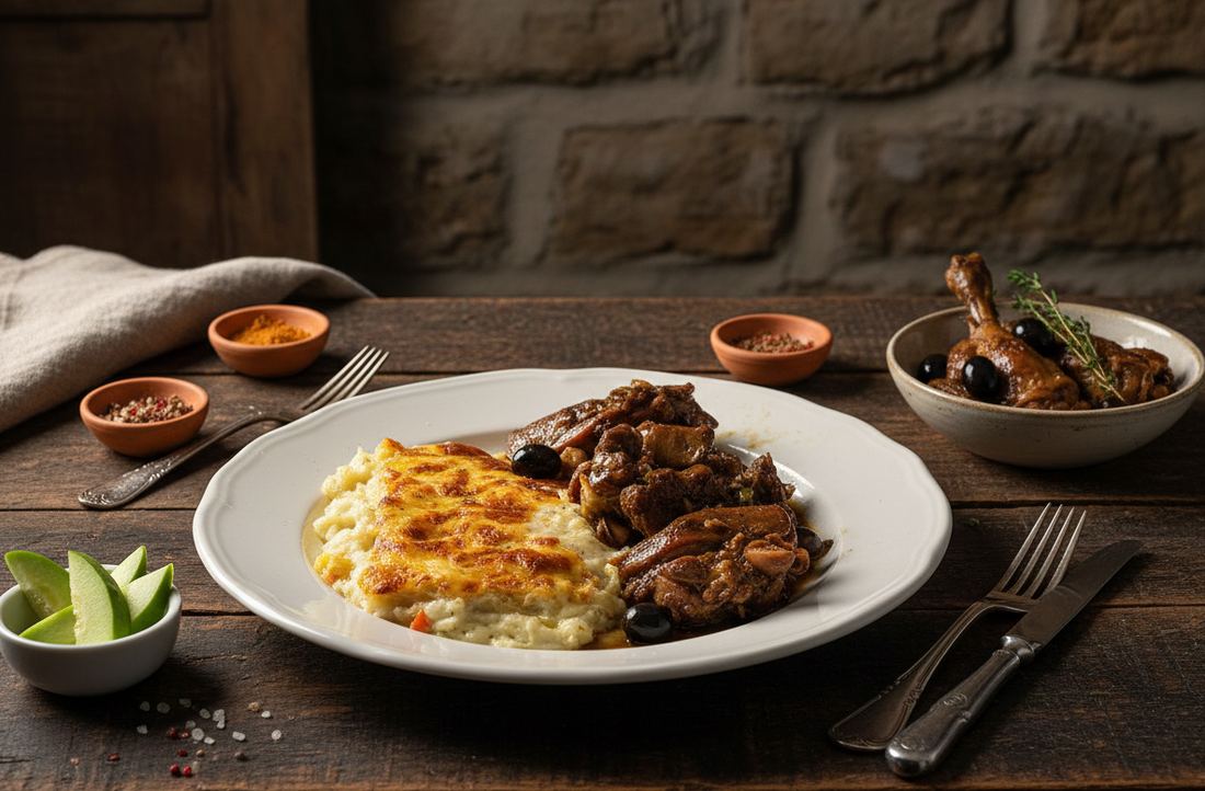 Coq mijoté et son gratin de christophine