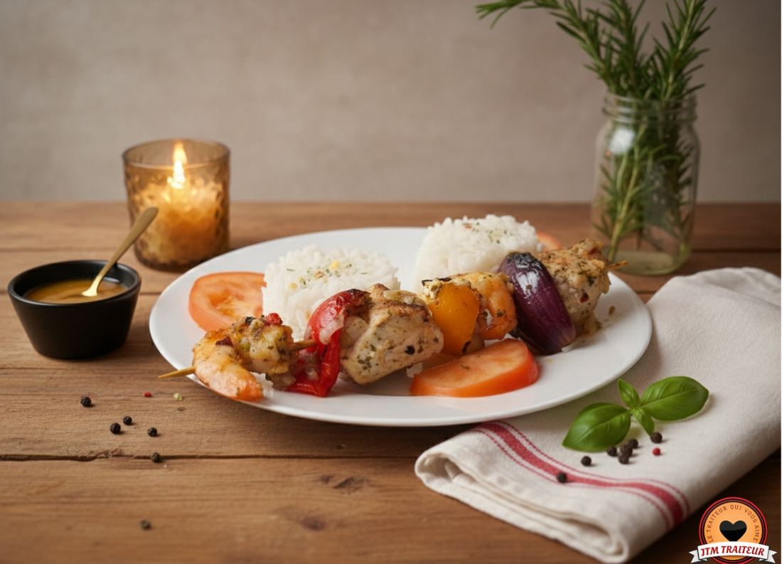 Brochettes de poulet et riz